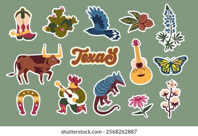 Texas symbols. Vector illustration set for stickers, icons, cards, decoration, poster