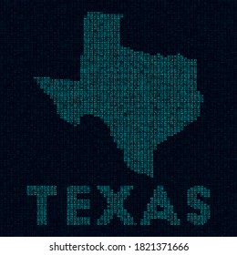 Texas tech map. Us state symbol in digital style. Cyber map of Texas with us state name. Amazing vector illustration.