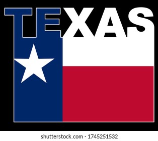 Texas Text in silhouette set over the state flag