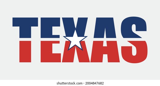 Texas text with a star in the middle. Design element for poster, t-shirt print, banner.