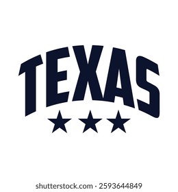 Texas text with a star in the middle. Design element for poster, t-shirt print, banner.