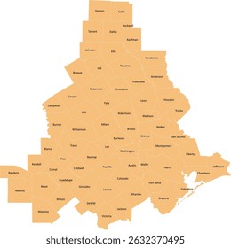 Texas Triangle with 66 Counties in Single Color