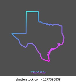 Texas turquoise pink fluid gradient outline map, stroke. Line style. Vector illustration