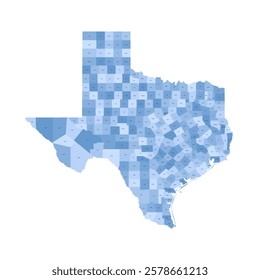 Texas, TX - detailed political map of US state. Administrative map divided into counties. Blue map with county name labels. Vector illustration