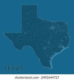 Texas, United States artistic blueprint map poster