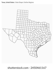 Texas, United States. Simple vector map. State shape. Outline Regions style. Border of Texas. Vector illustration.