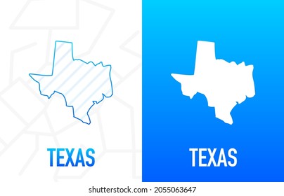 Texas - U.S. state. Contour line in white and blue color on two face background. Map of The United States of America. Vector illustration.