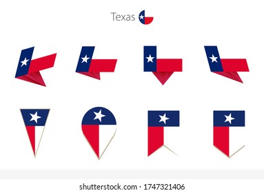Texas US State flag collection, eight versions of Texas vector flags. Vector illustration.