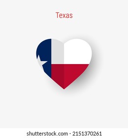 Bandera en forma de corazón del estado de Texas. Cartel doblado de papel de origami. Ilustración vectorial 3D aislada en blanco con sombra suave.