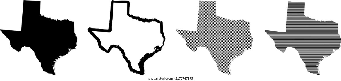 Texas US state map in black color and outline isolated on white background. Vector illustration.