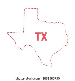 Texas US state map outline dotted border. Vector illustration. Two-letter state abbreviation.