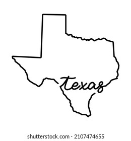 Texas US state outline map with the handwritten state name. Continuous line drawing of patriotic home sign. A love for a small homeland. T-shirt print idea. Vector illustration.