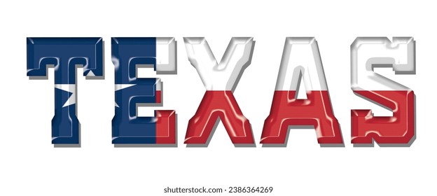 TEXAS USA flag text font, 3D TEXAS flag colorful background, TEXAS flag vector illustration