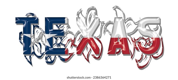 TEXAS USA flag text font, 3D TEXAS flag colorful background, TEXAS flag vector illustration