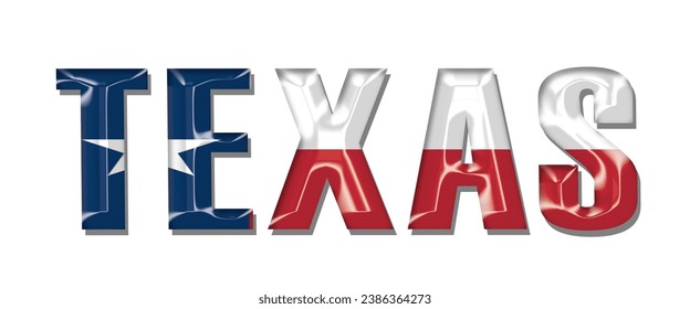 TEXAS USA flag text font, 3D TEXAS flag colorful background, TEXAS flag vector illustration