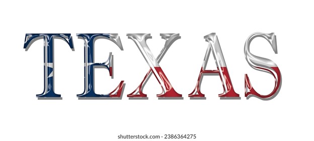 TEXAS USA flag text font, 3D TEXAS flag colorful background, TEXAS flag vector illustration