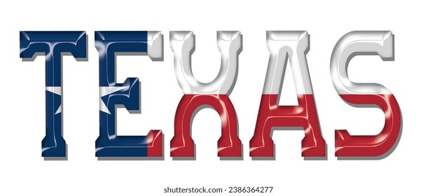 TEXAS USA flag text font, 3D TEXAS flag colorful background, TEXAS flag vector illustration