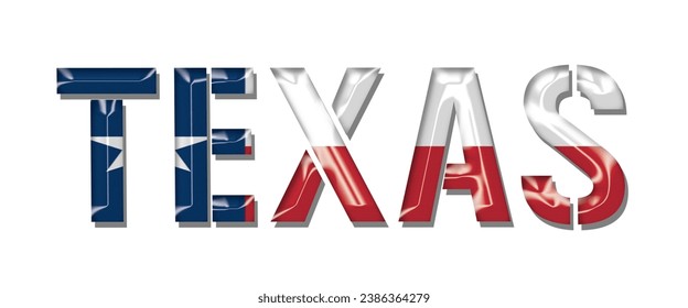 TEXAS USA flag text font, 3D TEXAS flag colorful background, TEXAS flag vector illustration