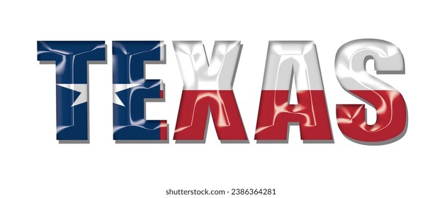 TEXAS USA flag text font, 3D TEXAS flag colorful background, TEXAS flag vector illustration