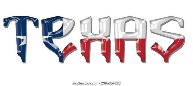 TEXAS USA flag text font, 3D TEXAS flag colorful background, TEXAS flag vector illustration