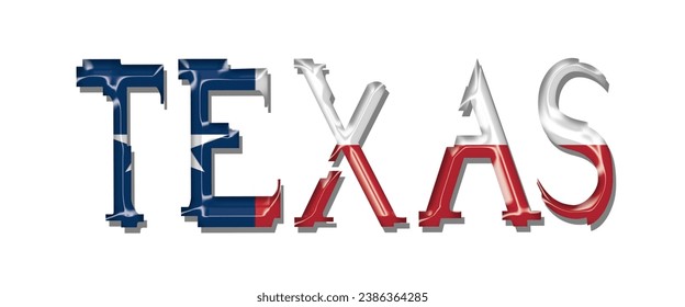 TEXAS USA flag text font, 3D TEXAS flag colorful background, TEXAS flag vector illustration