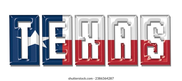 TEXAS USA flag text font, 3D TEXAS flag colorful background, TEXAS flag vector illustration