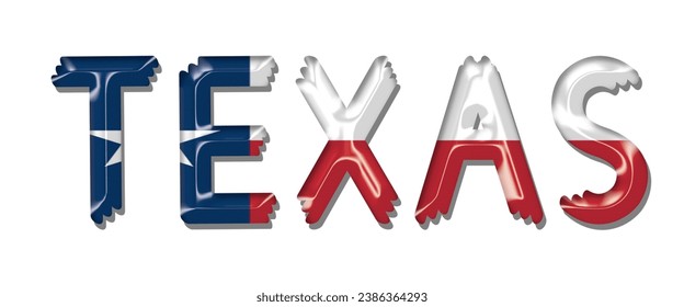 TEXAS USA flag text font, 3D TEXAS flag colorful background, TEXAS flag vector illustration