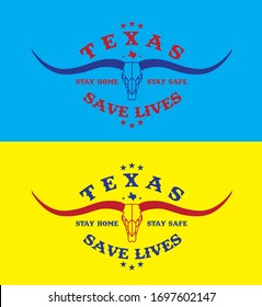 Texas USA saying Stay Home Stay Safe Save Lives logo design concept, Vector EPS