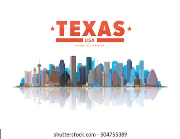 Texas USA skyline. Austin, Houston, Dallas and San Antonio skyline in panorama.