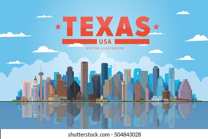 Texas USA skyline. Austin, Houston, Dallas and San Antonio skyline in panorama.
