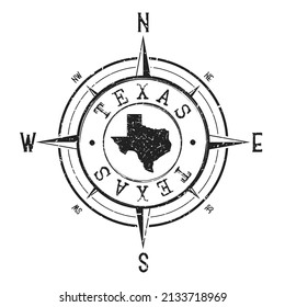 Texas, USA Stamp Map Compass Adventure. Illustration Travel Country Symbol. Seal Expedition Wind Rose Icon.