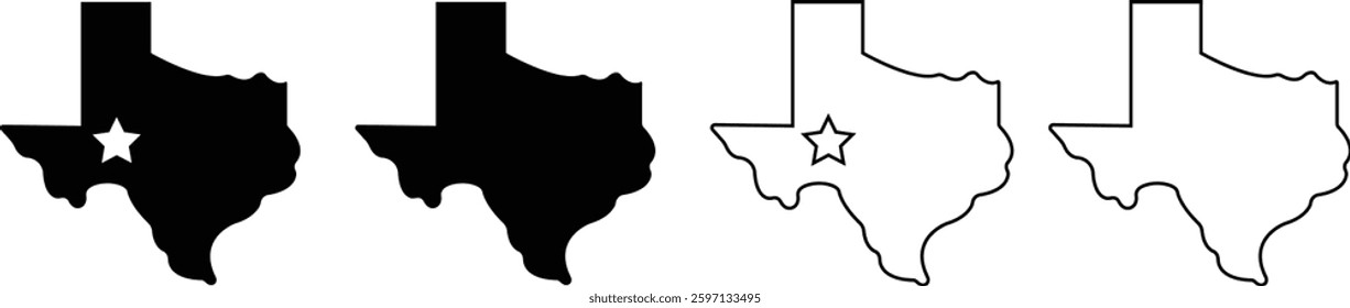 TEXAS USA state maps vector for apps or web outline boundary American state map Texas map icon flat, line set isolated on transparent background USA United States of America map template.