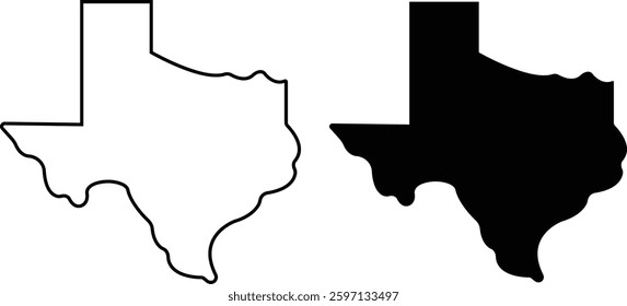 TEXAS USA state maps vector for apps or web outline boundary American state map Texas map icon flat, line set isolated on transparent background USA United States of America map template.