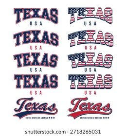 Texas, EE.UU. Typography Set Retro American Lettering Colección
