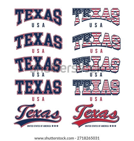 Texas, USA Typography Set Retro American Lettering Collection