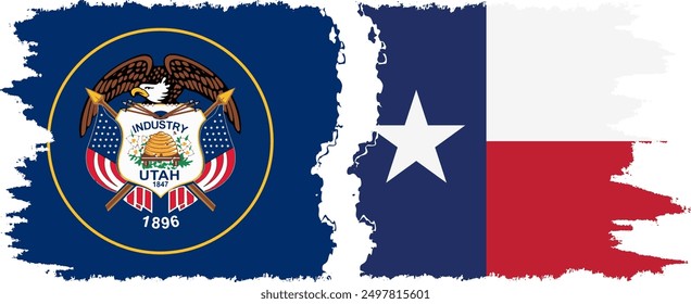 Texas and Utah states grunge brush flags connection, vector