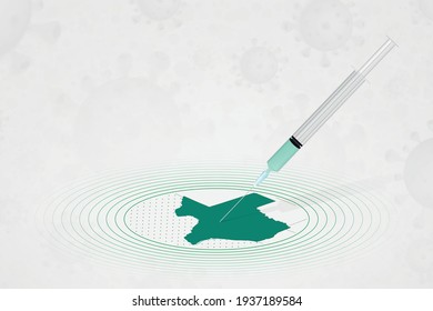 Texas vaccination concept, vaccine injection in map of Texas. Vaccine and vaccination against coronavirus, COVID-19. Vector template about Healthcare.