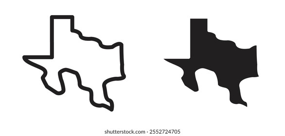 Conjunto de iconos de Vector de Texas con estilo relleno y delineado en negro.