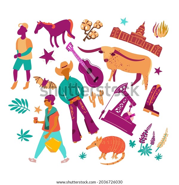 Texas Vector Icons Set Traditional Symbols Stock Vector Royalty Free 2036726030 Shutterstock 4009