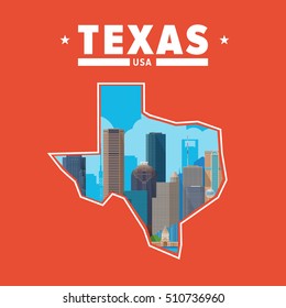 Texas vector illustration. Austin, Houston, Dallas and San Antonio skyline.