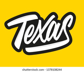 Texas vector lettering sign on yellow background