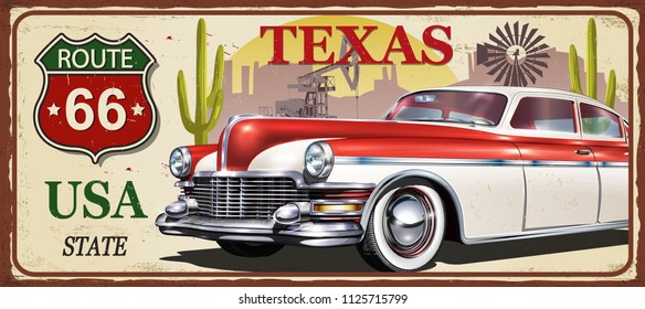 Texas vintage metal sign, vector illustration.