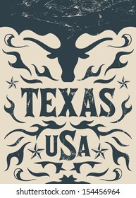 Texas Vintage poster - Card - western - cowboy style - Grunge effects can be easily removed