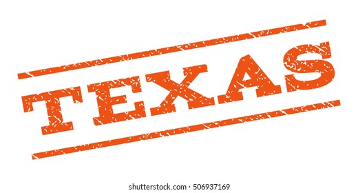 Texas watermark stamp. Text caption between parallel lines with grunge design style. Rubber seal stamp with dust texture. Vector orange color ink imprint on a white background.