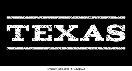 Texas watermark stamp. Text caption between horizontal parallel lines with grunge design style. Rubber seal stamp with unclean texture. Vector white color ink imprint on a black background.