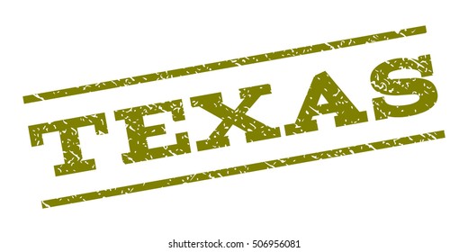 Texas watermark stamp. Text tag between parallel lines with grunge design style. Rubber seal stamp with dust texture. Vector olive color ink imprint on a white background.