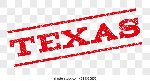 Texas watermark stamp. Text tag between parallel lines with grunge design style. Rubber seal stamp with scratched texture. Vector red color ink imprint on a chess transparent background.
