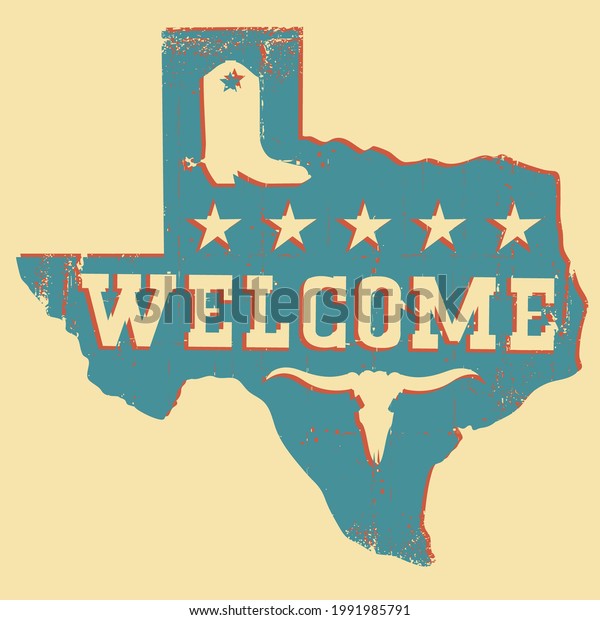 Texas Welcome Map Silhouette Bull Skull Stock Vector (Royalty Free ...