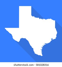 Texas white map. Modern style Texas map. State of Texas flat simple style map with long shadow. Texas border. Vector map.