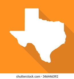 Texas white map,border flat simple style with long shadow on orange background.